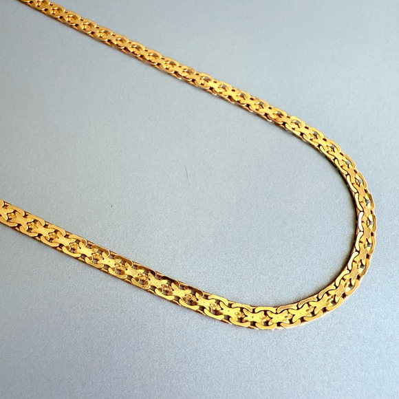 14K Solid Gold Diamond Cut Bismark Flat 2 Sided Chain Necklace 23.5 inch… - Picture 6 of 7